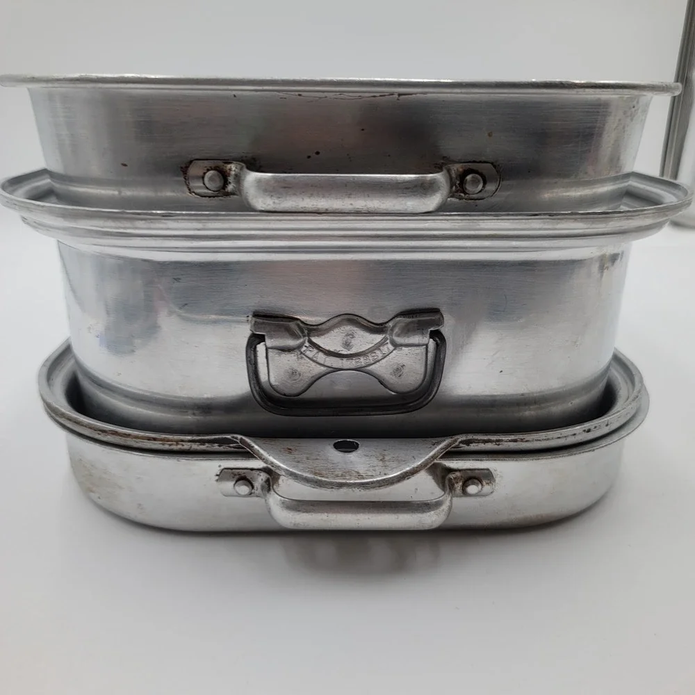 Vintage Wear-Ever Aluminum Roaster Pan Set 4pc 818 918 Turkey Broiler Trays